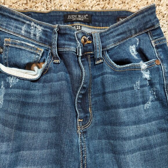 Judy Blue Jeans Womens 1/25 26x25 Skinny Fit Blue Distressed Whiskered Stretch - Picture 3 of 11